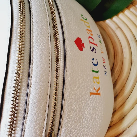 🆕 Leila pride white rainbow white belt bag waist kate spade handbag yellow red